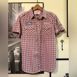 Scotch and Soda Red Plaid Short Sleeve Shirt
